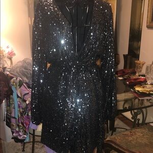 😎😎😎Black Sequin Dress with full Bolero Sleeves AWESOME